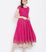 Pink printed cotton long-kurtis