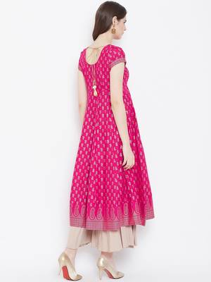 Pink printed cotton long-kurtis 2