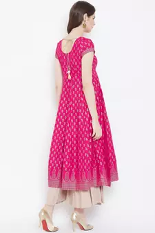 Pink printed cotton long-kurtis