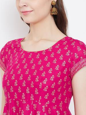 Pink printed cotton long-kurtis 4