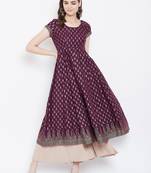 Purple printed cotton long-kurtis