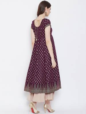 Purple printed cotton long-kurtis 2