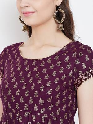 Purple printed cotton long-kurtis 4