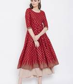 Red printed cotton long-kurtis