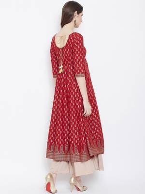 Red printed cotton long-kurtis 2