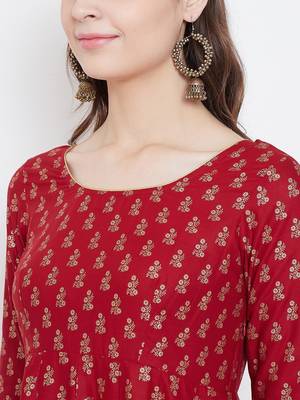 Red printed cotton long-kurtis 4