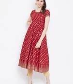 Red printed cotton long-kurtis