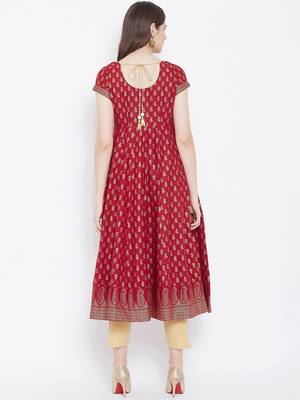 Red printed cotton long-kurtis 2