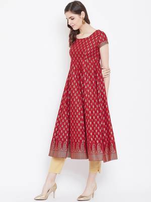 Red printed cotton long-kurtis 3