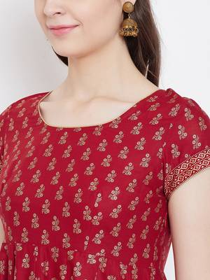 Red printed cotton long-kurtis 4