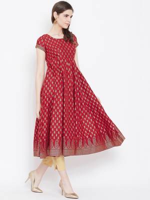 Red printed cotton long-kurtis 5