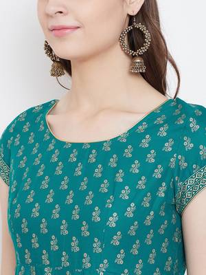 Turquoise printed cotton long-kurtis 4