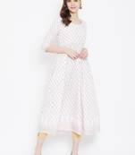 White printed cotton long-kurtis
