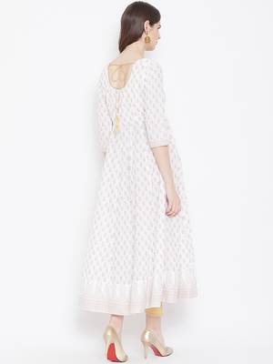 White printed cotton long-kurtis 2