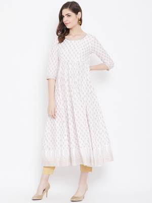 White printed cotton long-kurtis 3