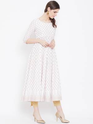 White printed cotton long-kurtis 5