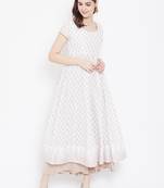 White printed cotton long-kurtis