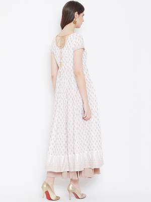 White printed cotton long-kurtis 2