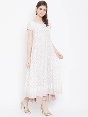 White printed cotton long-kurtis 5