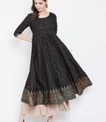 Black printed cotton long-kurtis
