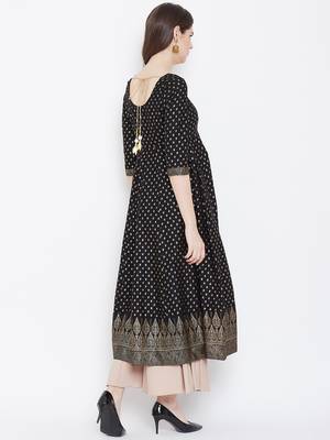 Black printed cotton long-kurtis 2