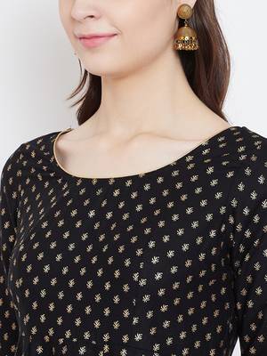Black printed cotton long-kurtis 4
