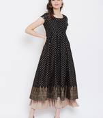 Black printed cotton long-kurtis