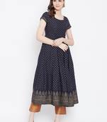Blue printed cotton long-kurtis