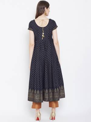Blue printed cotton long-kurtis 2