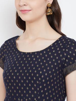 Blue printed cotton long-kurtis 4