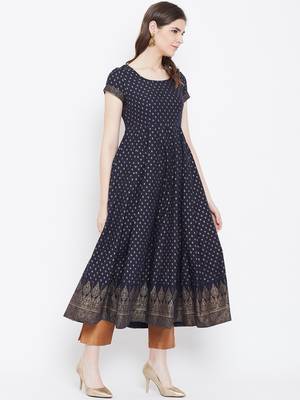 Blue printed cotton long-kurtis 5