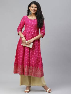 Pink printed cotton long-kurtis 5