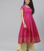 Pink printed cotton long-kurtis