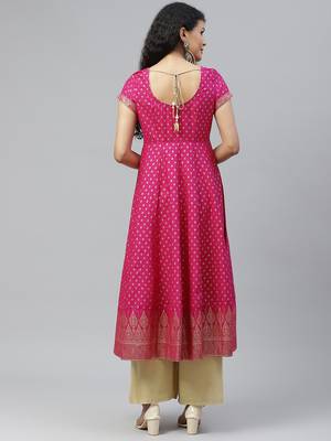 Pink printed cotton long-kurtis 2
