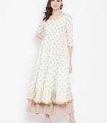 Off-white printed cotton long-kurtis