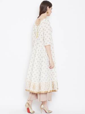 Off-white printed cotton long-kurtis 2