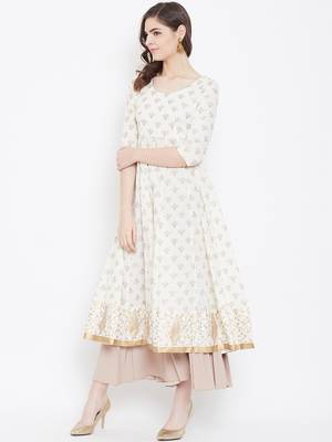 Off-white printed cotton long-kurtis 3