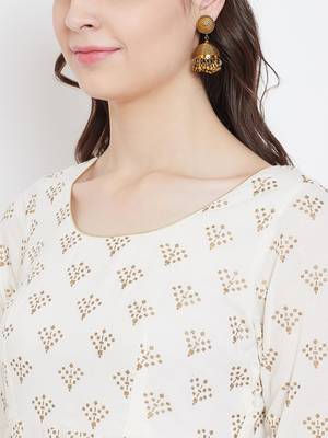 Off-white printed cotton long-kurtis 4