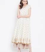 Off-white printed cotton long-kurtis