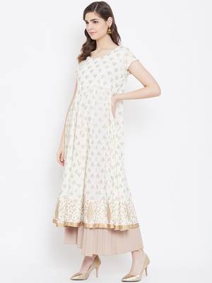 Off-white printed cotton long-kurtis 3