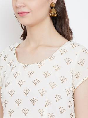 Off-white printed cotton long-kurtis 4
