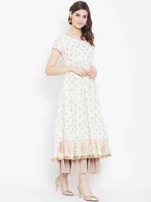 Off-white printed cotton long-kurtis 5