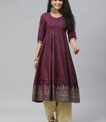 Purple printed cotton long-kurtis