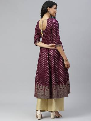 Purple printed cotton long-kurtis 2