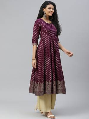 Purple printed cotton long-kurtis 3