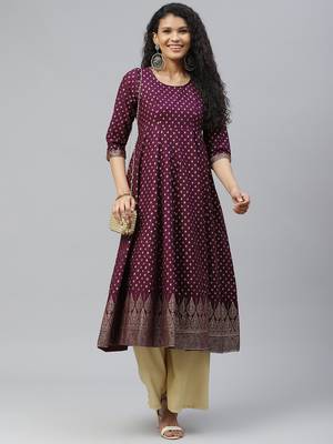 Purple printed cotton long-kurtis 5