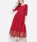 Red printed cotton long-kurtis