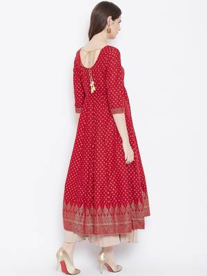Red printed cotton long-kurtis 2