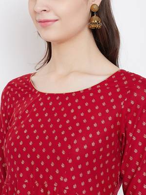 Red printed cotton long-kurtis 4