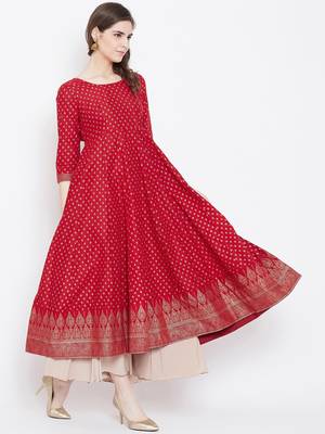 Red printed cotton long-kurtis 5